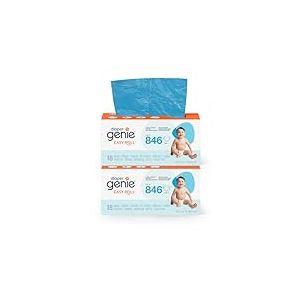 Diaper Genie - Pack de 2 recharges originales Easy roll 2x18 sacs compatibles avec la poubelle Diaper Genie Platinum - Anti odeur & solides. 10 mois de couches emballées.