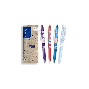 PILOT - Lot de 3 Frixion Ball Clicker + 1 Surligneur FriXion Light - Stylos Effaçables - Édition Limitée Sweet Paradise - Rollers Rechargeables - Bleu Turquoise, Rose Corail, Violet - Pointe Moyenne