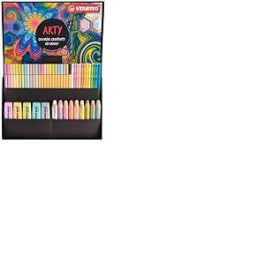 STABILO Coffret dessin ARTY x 50 pièces - 5 surligneurs BOSS ORIGINAL + 12 feutres Pen 68 + 12 stylos point 88 + 9 crayons woody 3 in 1 + 12 crayons de couleur STABILOaquacolor