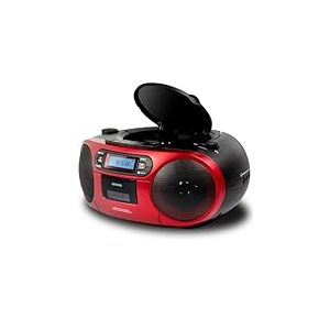 Aiwa BBTC-550RD Radio Cassette Portable avec CD, Bluetooth et USB, enregistreur de Cassettes Coloris : Rouge.