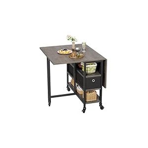 YITAHOME Table de Salle &agrave; Manger Pliante Mobile avec 6 roulettes et tiroirs de Rangement pour Petits espaces, Cuisine, Salle &agrave; Manger, ch&ecirc;ne Gris et Noir