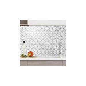 WALPLUS Lot de 48 stickers muraux en forme de hexacube pour carrelage de cuisine ou de salle de bain Blanc brillant 28,5 x 14 cm