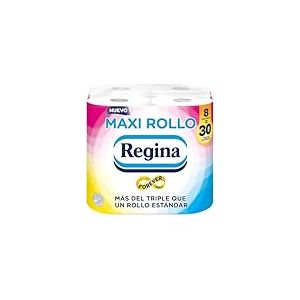 Regina Maxi rouleau – 8 rouleaux de papier toilette, 500 feuilles à 2 couches par rouleau, plus du triple qu'un rouleau standard, emballage en plastique recyclé à 60%, papier 100% certifié FSC®