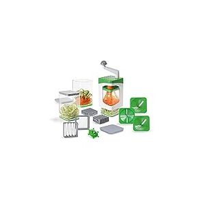 Genius Nicer Dicer Julietti Coupe-légumes en spirale 17 pièces – Zoodle Maker + coupe-cubes dans un ensemble pour spirales et cubes | Contient 7 inserts de coupe et 3 bacs de récupération de 1200 ml