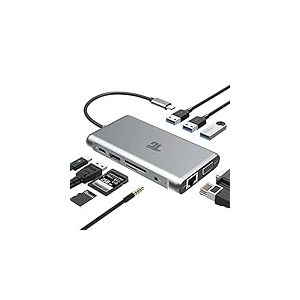 Hub USB C, Adaptateur USB C, Adaptateur USB C, Adaptateur Thunderbolt 3 de Type C, 100 W PD 3.0 avec 4 K HDMI, RJ45 Ethernet, Ports USB 3.0, Lecteur de Carte TF/SD, VGA, Port Audio Micro pour MacBook