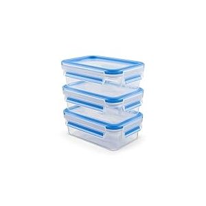Emsa N10312 Lot de 3 bo&icirc;tes de Conservation &agrave; Clipser et &agrave; Fermer - 3 x 0,55 L - Micro-Ondes empilables - 40 &agrave; +100 degr&eacute;s - Plastique 100% Fuite - Transparent/Bleu