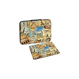 PEDEA Motif Housse de Protection pour Ordinateur Portable jusqu'à 39,6 cm avec Tapis de Souris, Grenouille Vert 15.6 inch with Mouse Pad Vintage Travel