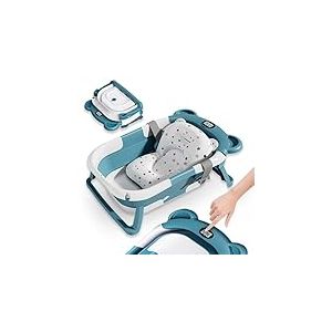 Baignoire Bébé Pliable XXL Avec Coussin De Bain Bebe Et Thermomètre Intégré - Baignoire Enfant Avec Siege De Bain Pour Bebe - baignoire Bebe Sur Pied - Idéal Pour Cadeau De Naissance Fille Ou Garçon