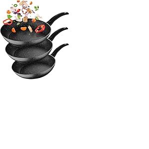 Avilia Lot de 3 poêles antiadhésives en pierre dure à induction – Cuisson uniforme pour viande, poisson, légumes – Dimensions : 20 cm – 24 cm – Convient à toutes les sources de chaleur incluant