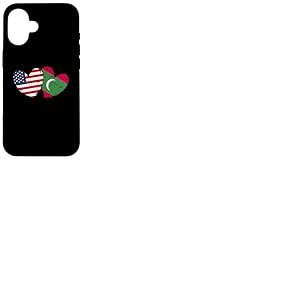Drapeau américain des Maldives en Forme de cœur avec Double Drapeau américain Coque pour iPhone 16