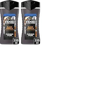 AXE - Gel Douche - Collection Prestige - Black Vanilla - 12h de fra&icirc;cheur - Parfum frais et gourmand de vanille, orange et bois de santal - Agents hydratants 100% d&rsquo;origine v&eacute;g&eacute;tale - 225ml (Lot de 2)