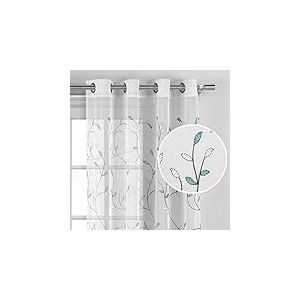 Creative Home Ideas Rideaux Transparents Extra Larges brod&eacute;s &agrave; Motif Floral de 137,2 x 160 cm de Long, Rideaux d&eacute;coratifs &agrave; &oelig;illets pour Salon, Bleu Sarcelle