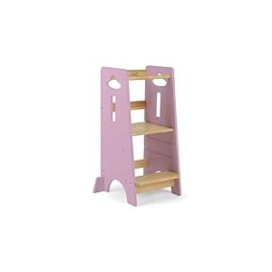 COSYLAND Tour d Observation Enfant Réglable en Hauteur Tour d'observation Montessori, Sûr et Sécurisé Tour d'apprentissage Bebe en Bois, Chaise Montessori Enfant À Partir de 18 Mois - Rose
