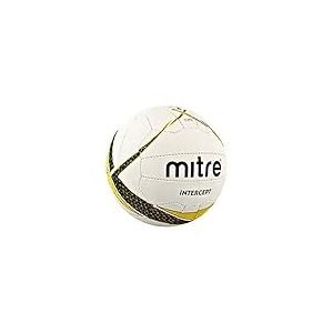 Mitre Intercept Ballon de Netball d’entraînement Mixte Adulte, Blanc/Noir/Jaune, Taille 4
