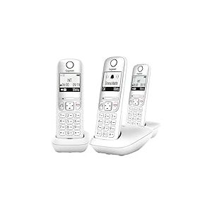 Gigaset A695 Trio - téléphone DECT sans Fil - 3 combinés avec Grand écran à Haut Contraste - Excellente qualité Audio - Fonction Mains Libres - Protection d'appels, Blanc [Version française]