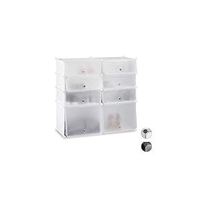 Relaxdays Meuble chaussures plastique étagère 8 casiers système plug-in portes rangement HxlxP: 91x94,5x36,5 cm, blanc