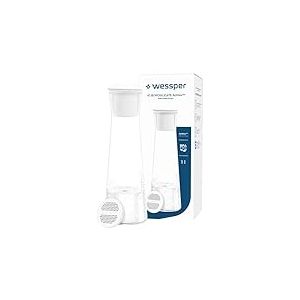 Wessper Carafe Filtrante en Verre, 1 LItre, Carafe à eau avec Cartouche Filtrante Actitex Disc, Carafe eau en Verre avec Couvercle pour l'eau et les Boissons Froides, Sans BPA