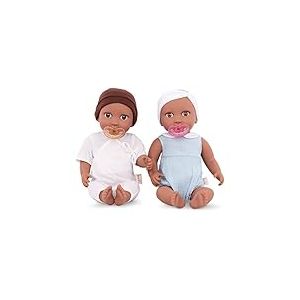 Babi - Poupées Nouveau-nées de 35 cm au Corps Souple - Fille et garçon Jumeaux - Tons de Peau Moyens et Profonds avec Yeux Bruns - Tenues Amovibles et Accessoires de Sucette, 2 Ans +