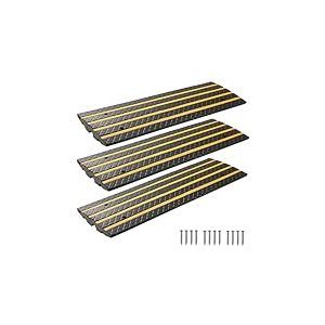 VEVOR Rampe de Trottoir, 65 mm, Rampe de Seuil en Caoutchouc, Lot de 3 Rampes d'Acc&egrave;s Antid&eacute;rapantes, Charge 15 tonnes, avec Bandes R&eacute;fl&eacute;chissantes Jaunes, pour Quai de Chargement, Entrep&ocirc;t, Garage