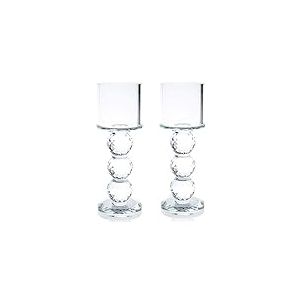 Lot de 2 bougeoirs cylindriques en Cristal Transparent avec éléments de Cristal Swarovski 20 cm