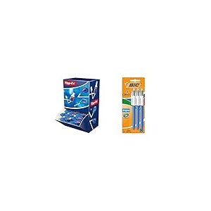 Tipp-Ex Easy Correct Rubans Correcteurs - 12 m x 4,2 mm, Boîte de 15+5 & 4 Couleurs Original Stylo-Billes Rétractable Pointe Moyenne (1,0 mm) - Blister Format Spécial de 3