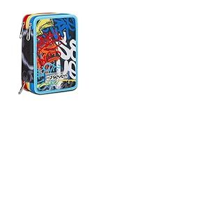 SEVEN Trousse Scolaire 3 Zip, Bleu Rouge Jaune, Mark on Boy, Porte-Stylo Triple Compartiment Complet avec Stylets, Crayons, Couleurs, Accessoires Sac à Dos, élémentaires, Moyennes, Enfant, Rouge,