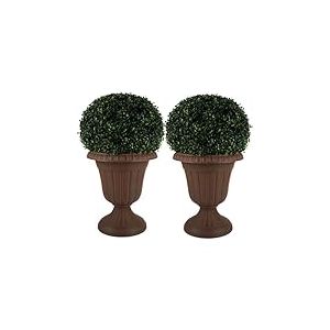 Pure Garden Outdoor Planter 2-Pack - 16x18-Inch Urn Planters - Plastic Plant Pots for Indoor, Outdoor, Or Front Porch Decor - Flower Pots (Brown)
