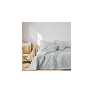 AmeliaHome Couvre-lit 260 x 280 cm - Couvre-lit ultrasonique - Matelass&eacute; - Polyester Oph&eacute;lie - Argent&eacute;