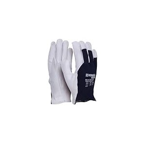 DONAU SAFETY Gants de travail en cuir avec poignet &eacute;lastique/Taille 7 / S / 1 paire/Blanc/Bleu fonc&eacute;/Gants de montage/Gants de protection doux et confortable en cuir de ch&egrave;vre et tissu