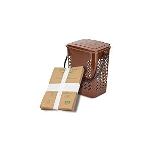 Poubelle &agrave; Compost de Cuisine 10L + 20 Sacs Kraft compostables, pour d&eacute;chets organiques &ndash; Bio-Seau a&eacute;r&eacute; Anti-odeurs, avec Couvercle pour la Collecte biod&eacute;chets Alimentaire, Marron