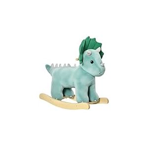 HOMCOM Jouet &agrave; Bascule Dinosaure Effet sonore Rugissement Bois de peuplier Peluche Courte Polyester Vert d'eau dim. 64L x 30l x 54H cm