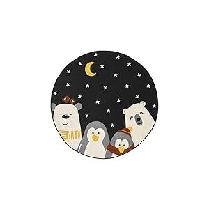 Zala Living Tapis de Jeu Dream Team Rond pour Enfant - Diamètre : 120 cm - Supersoft - Compatible avec Chauffage au Sol - Certifié Öko-Tex Standard 100 - Noir