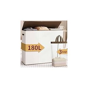 Relefree Panier à linge 3 sections, grand panier à linge de 180 l pour le tri du linge, panier à linge avec 3 sacs amovibles, panier à linge avec couvercle, idéal pour la chambre, la salle de bain, le