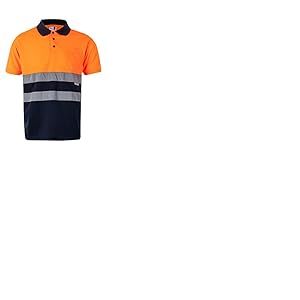 VELILLA 173 ; Polo Bicolore &agrave; Manches Courtes AV ; Couleur Bleu Marine et Orange Fluo ; Taille 5XL