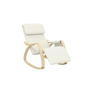HOMCOM Fauteuil &agrave; Bascule Fauteuil Allaitement Relax Salon avec Repose-Pieds r&eacute;glable, Poche lat&eacute;rale et Appui-t&ecirc;te, Rocking Chair pour Chambre, 67 x 110 x 91 cm cr&egrave;me