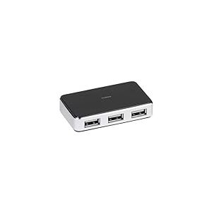 Vivanco USB 2.0 Hub 4 Ports Active, bo&icirc;tier en m&eacute;tal, avec Bloc d'alimentation Noir/Argent