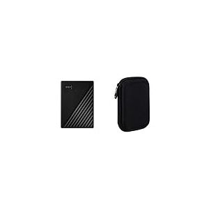WD - My Passport 2To Noir - Disque Dur Externe Portable avec Sauvegarde Automatique et Protection par Mot de Passe, Compatible PC, Xbox et PS4 & Amazon Basics &Eacute;tui pour Disque Dur Externe