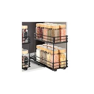 VINATO &Eacute;tag&egrave;re &agrave; &Eacute;pices Cuisine &Eacute;tag&egrave;re Coulissante &agrave; 2 Niveaux pour &Eacute;pices &ndash; Rangement Coulissante Cuisine avec Glissi&egrave;res, Porte Epices pour Placard (26x11.1x21,7 cm)