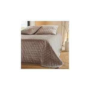Homemaison QABANE - Couvre-Lit et Taies d'oreiller en Velours Matelass&eacute; - Microfibre Polyester - Texture Luxueuse - Rembourrage Ouate - Style Moderne et Chic - 240 x 260 cm - Couleur Naturel