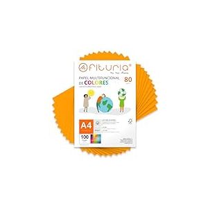 Feuilles de couleur, Pack 100 Feuilles A4 80gr – Papier couleur pour loisirs créatifs, imprimante, scrapbooking – Feuilles colorées – Idéal pour origami, pliage, bureau et école (Orange Clair, 100h)