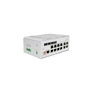 DIGITUS Commutateur r&eacute;seau PoE - 12 Ports Gigabit Ethernet - 8X RJ45 + 4X SFP/RJ45 Combo - L2 administrable - 10/100/1000 Mbit/s - Montage sur Rail DIN - s&eacute;rie Industrielle - Blanc