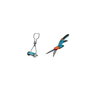 Tondeuse hélicoïdale 330 Classic Gardena : Tondeuse hélicoïdale à Main, Largeur de Travail de 33 cm pour pelouse jusqu'à 150 m² & Cisailles à Gazon orientables Comfort de Gardena
