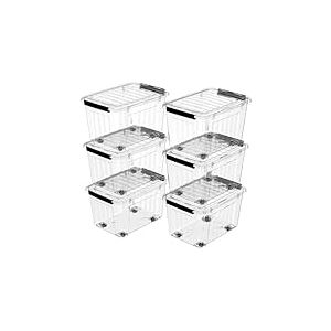 Cetomo Lot de 6 bacs de rangement en plastique avec couvercle transparent avec roulettes, empilables, 40 litres, 50,3 x 35,3 x 31 cm (L x l x H)