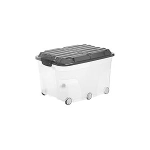 Rotho Roller 6 Boîte de rangement 57l avec couvercle et roulettes, Plastique (PP) sans BPA, transparent/anthracite, 57l (59.5 x 40.0 x 37.0 cm)