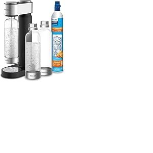 Philips ADD4902BKA/10 GoZero Machine à gazéifier 3 bouteilles d'eau en plastique sans BPA de 1 l, 1 cylindre de CO2 pour jusqu'à 60 l d'eau gazeuse, noir