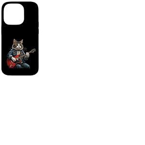 Rock Star Chat Jouant de la Guitare Rock and Folk Hommes Femmes Enfants Coque pour iPhone 14 Pro