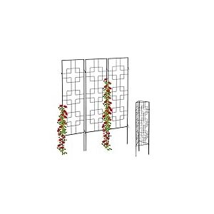 relaxdays Treillis de Jardin, métal, Lot de 3, à Planter, tuteur pour Plantes grimpantes, 122 x 30,5 cm, Jardin, Noir
