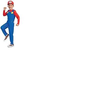 Super Mario Bros Nintendo D&eacute;guisement Enfant Mario avec Salopette et Casquette Rouge - Taille M (7-8 Ans) - Licence Officielle du Jeu Vid&eacute;o - Costume Gar&ccedil;on pour Halloween, Anniversaire