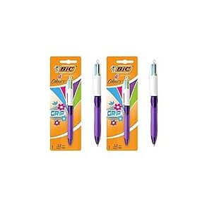 Bic 4 Couleurs Grip Stylo-Bille R&eacute;tractable Pointe Moyenne (1,0 mm) - Encres Fantaisie, Blister de 1 (Lot de 2)