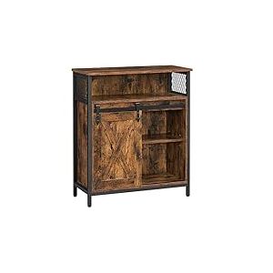 VASAGLE Meuble de Rangement, Buffet Cuisine, Commode, avec Porte Coulissante, 30 x 70 x 80 cm, &Eacute;tag&egrave;res R&eacute;glables, pour Salon, Marron Rustique et Noir d'Encre LSC089B01V1